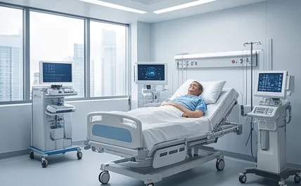 An intensive care bed surrounded by monitors